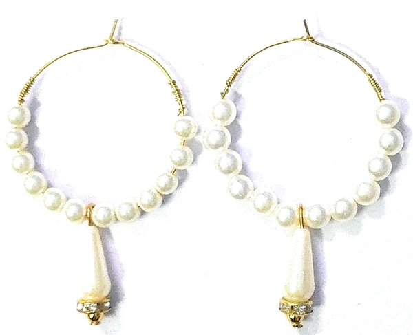 NIBRAS Pearl Beads Drop Hoop Earrings - B09JLSPRV4, 6 gm, 7cm x 4cm x 1cm